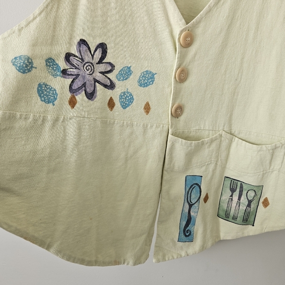 Blue Fish Butter Yellow Kitchen Utensil Button Front Vest - Picture 8 of 14